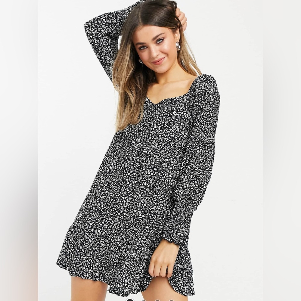 Mini Floral Black and White Dress